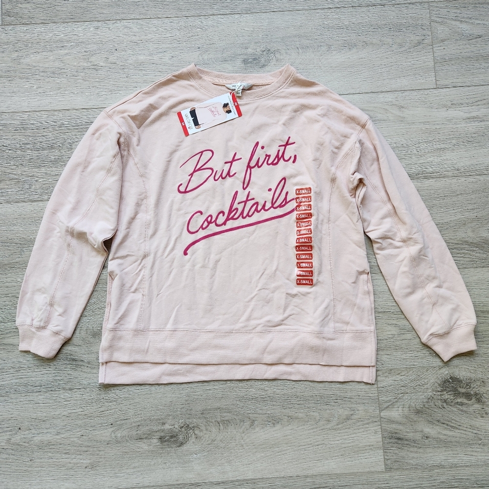 Wildfox Pink But First Cocktails Sweater Top Womens Size Xs Long Sleeve